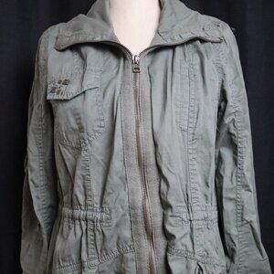Vanity Olve Green Curvy Sculpted Cargo Jacket Tie Waist Embelished Womens Medium